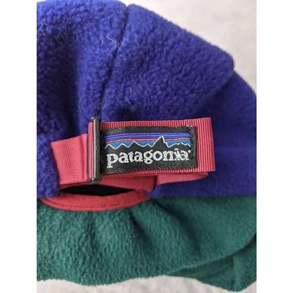 Patagonia Hat Duckbill Flaps Cap Large Blue Green Synchilla Fleece USA 90s Vinta - Picture 4 of 6